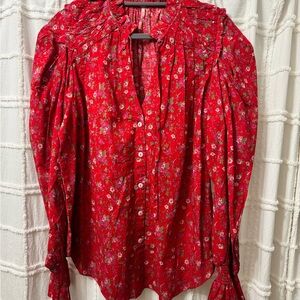 Free People Red Floral Blouse